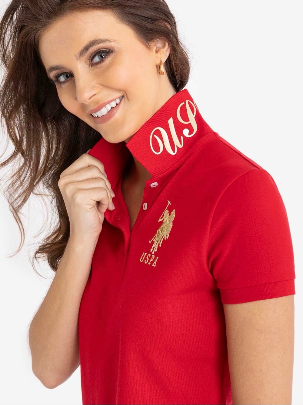 U.S. Polo Assn. Red Polo Crop Top with Gold Embroidered Logo